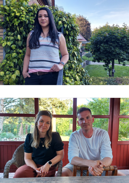 Stefan e Inés Neuberger, candidatos en la lista de los Verdes para las municipales en Lauchhammer y
                             Carolin Poensgen, en el jardín de su casa, en Lauchhammer. M. Paone